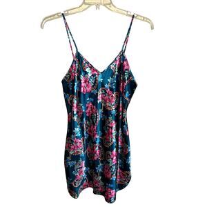 Vintage Intimate Affair Slip Dress Lingerie Medium Satin Floral Jewel Tone Y2K